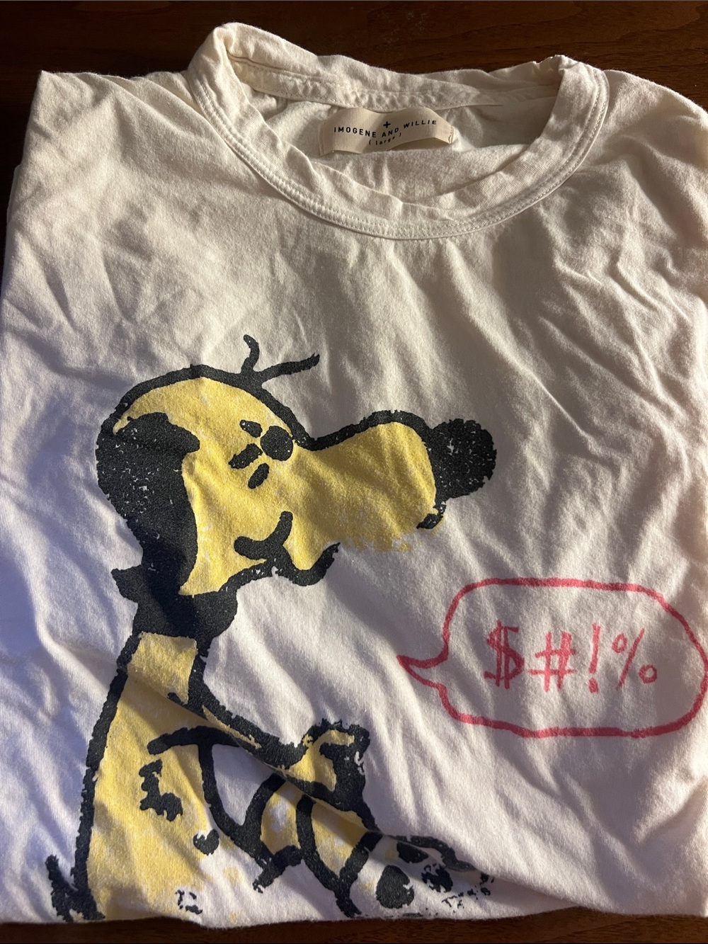 imogene + willie White Tee with Yellow & Black Graphic and Red Accent